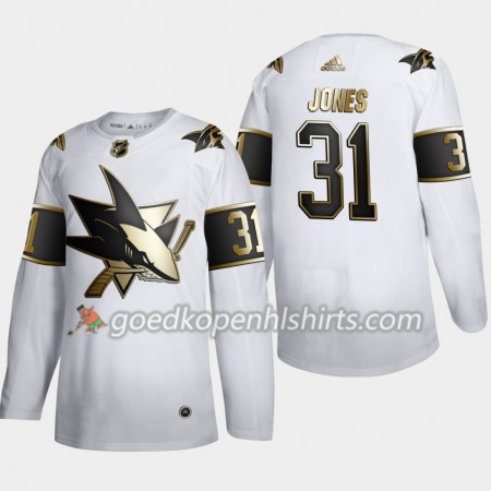 San Jose Sharks Martin Jones 31 Adidas 2019-2020 Golden Edition Wit Authentic Shirt - Mannen
